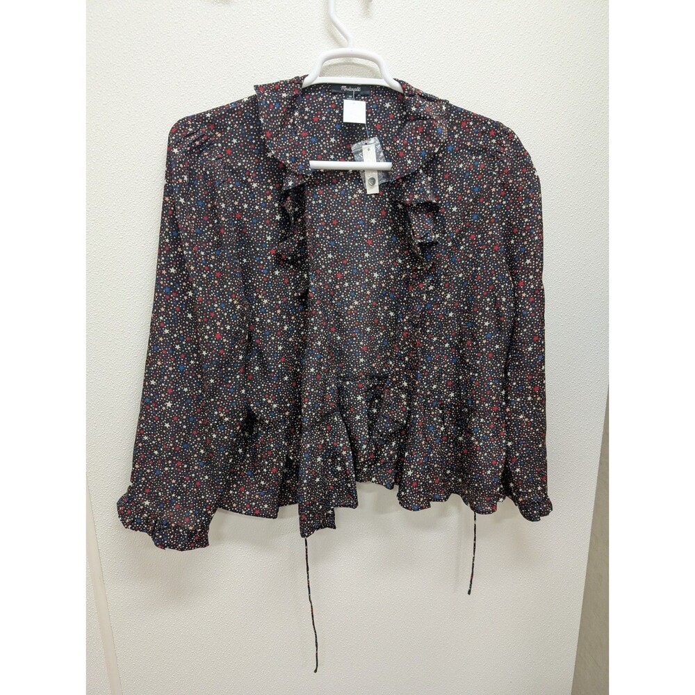 NWT Madewell Silk Star Print 2x Blouse Womens Peplum Wrap STARRY Night Ruffles